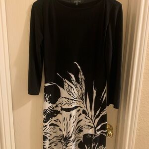 Luxe Monochrome Botanical Long Sleeve Dress